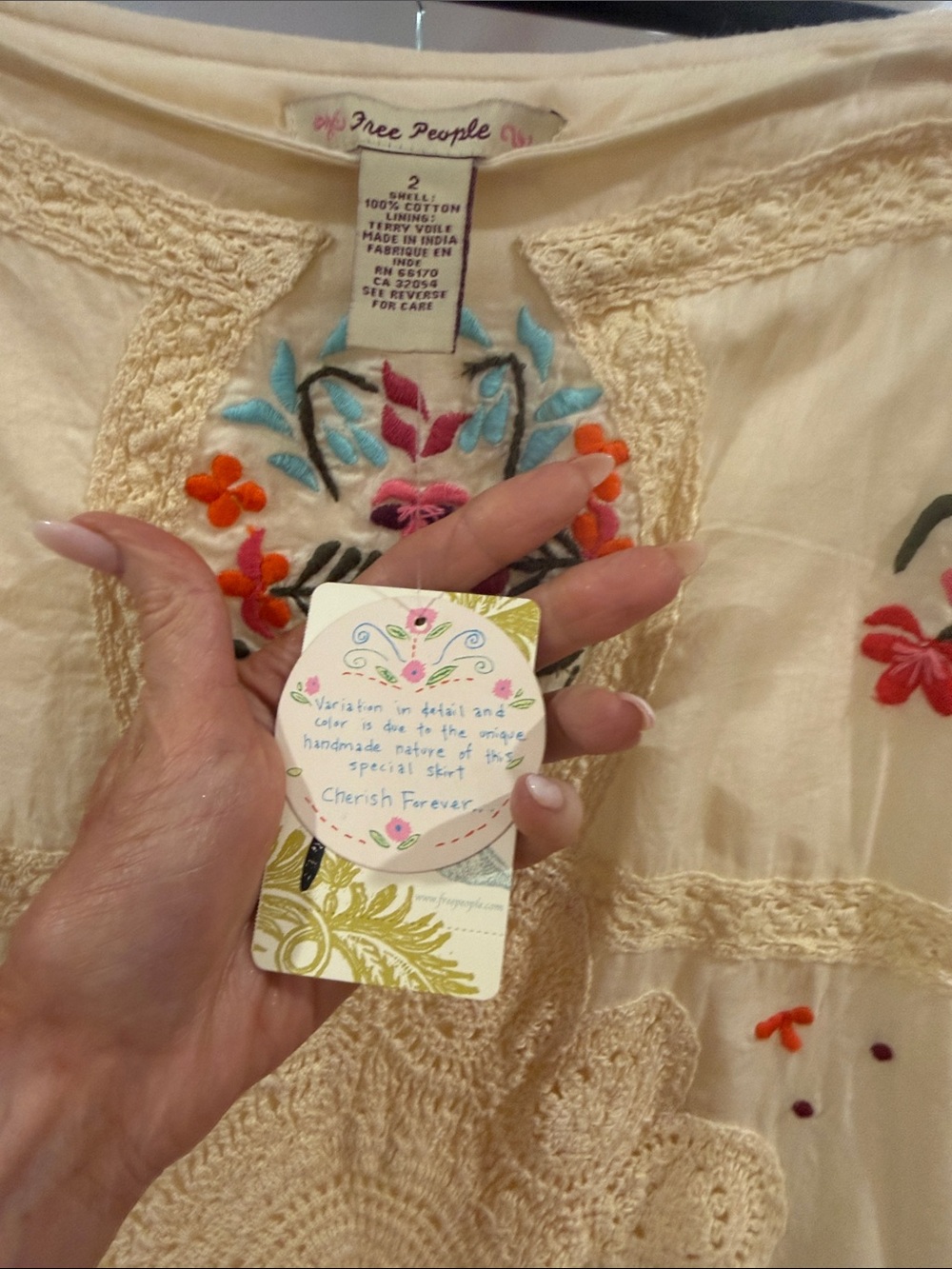 Free People Cream Embroidered A-Line Midi Skirt vintage Y2K 💘 - Picture 3 of 14